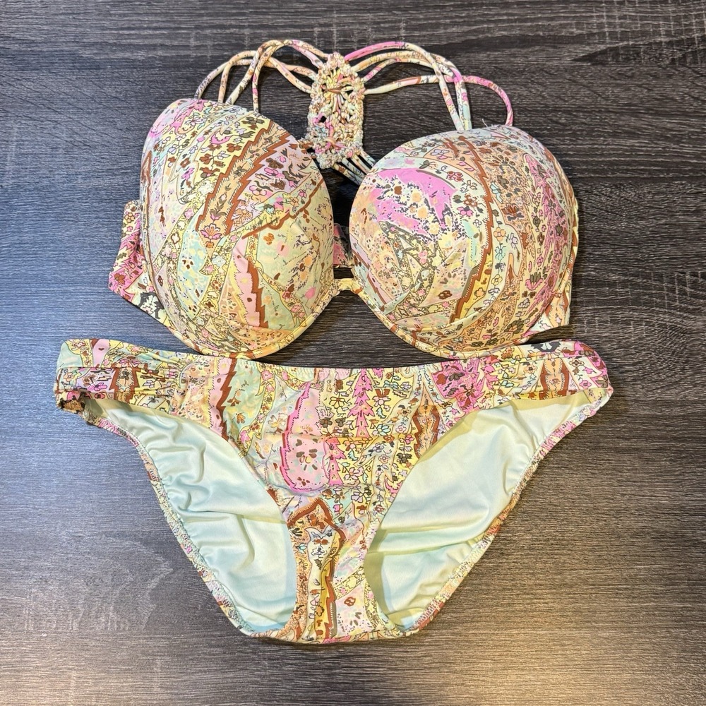 Victoria's Secret Bikini "The Fabulous" 36DD Top "The Knockout" Bottoms Medium